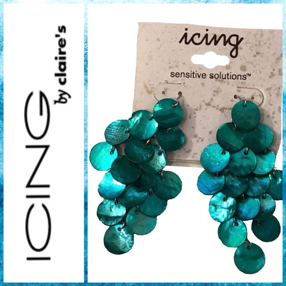 SOLD! NWT - Teal Cascading Circles Earrings - Picture 1 of 2